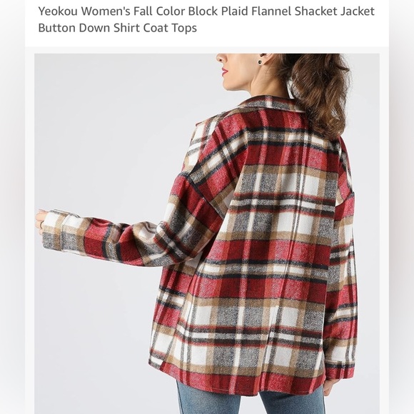*last chance* Amazon Yeokou | Women’s red & white plaid shacket w/ buttons - Picture 3 of 16